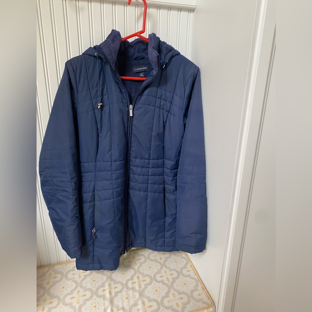Lands' End Blue Puffer Jacket with Quilted Design